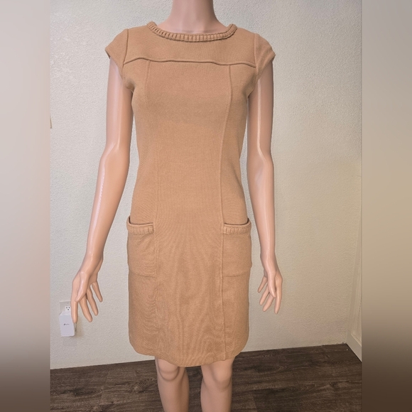 Boden Dresses & Skirts - BODEN Women's Sheath Dress Light Brown Stretch Boat Neck Cap Sleeve Butt…